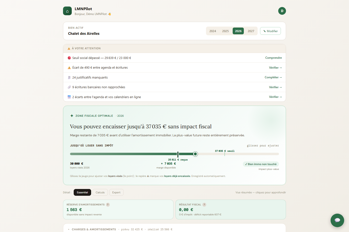 Tableau de bord LMNPilot