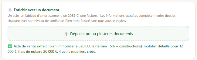 Enrichir avec un document — extraction automatique de l'acte de vente